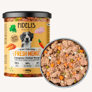 Fidelis Chicken Fresh Menu Complete Dog Food 400g glass jar
