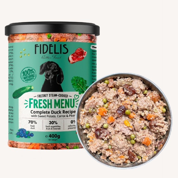 Fidelis Duck Fresh Menu Complete Dog Food 400g glass jar